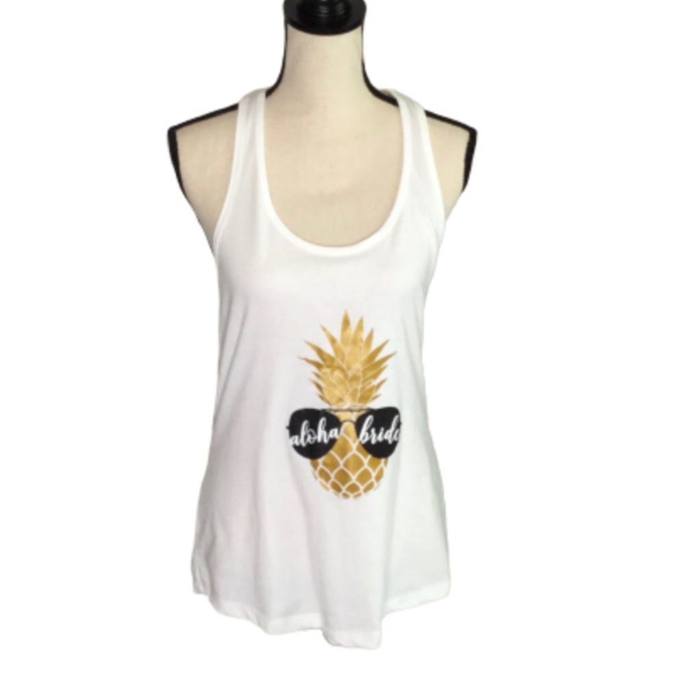 Next Level White Aloha Bride Pineapple Racerback NWOT XL